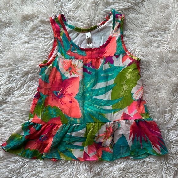 Cherokee Blue Jean Shorts & Floral Ruffled Tank Top Bundle Set Boho Tropical 7/8 - Picture 5 of 7